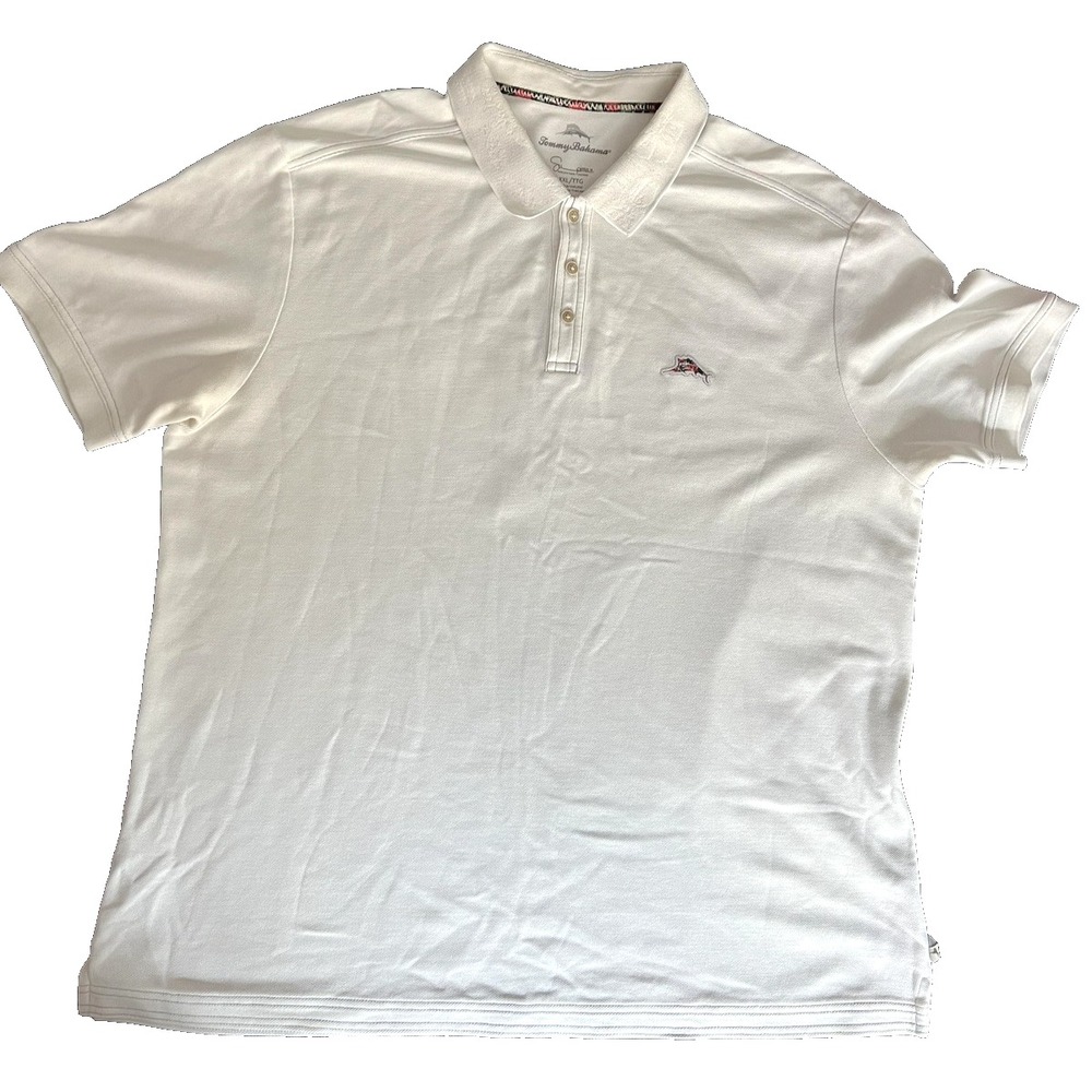 Tommy Bahama Polo Shirt Mens 2XL White Supima Cotton Embroidered Marlin Casual